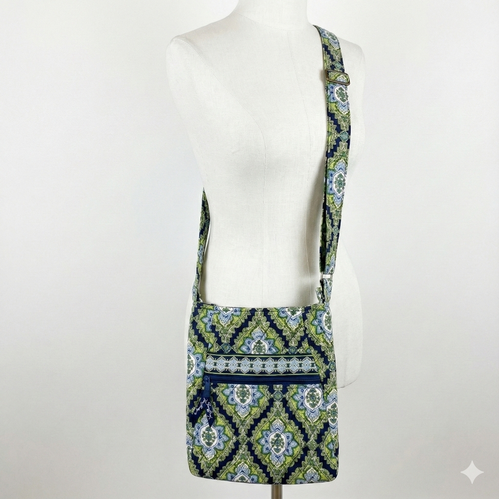 Vera Bradley 10x11" Crossbody Bag Adj. Strap Pockets Green Blue Messanger Cotton